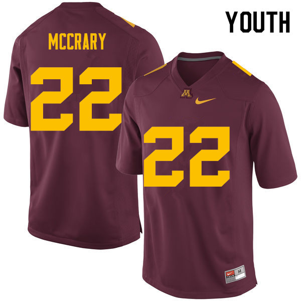 Youth #22 Kobe McCrary Minnesota Golden Gophers College Football Jerseys Sale-Maroon